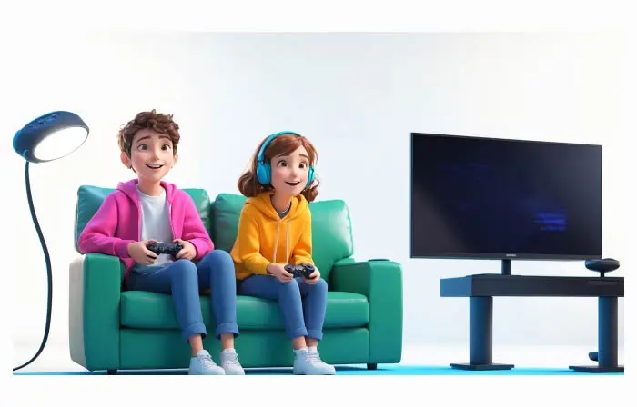 Kids Playing Video Games 3D Character Design Art Graphics Illustration image